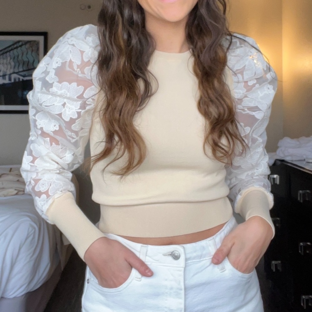 Zara Cream Lace Puff Sleeve Top